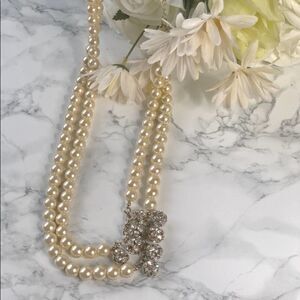 2/$20 Pearl Rhinestone Double Strand Layered Necklace